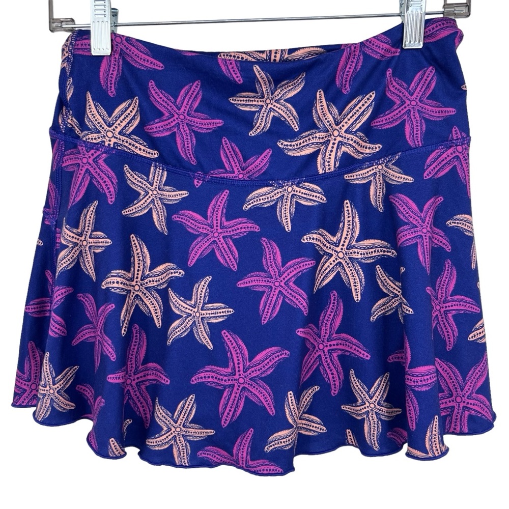Gottex Jane A-Line Navy Golf Skort with Hot Pink & Salmon Starfish Print Size M